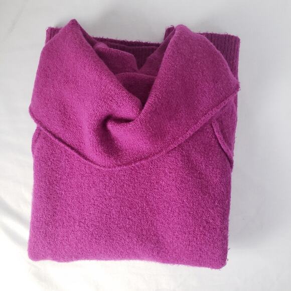 Free People Echo Beach Cowl Neck Sweater Fuchsia Wool Blend Off Shoulder XS - Picture 13 of 14